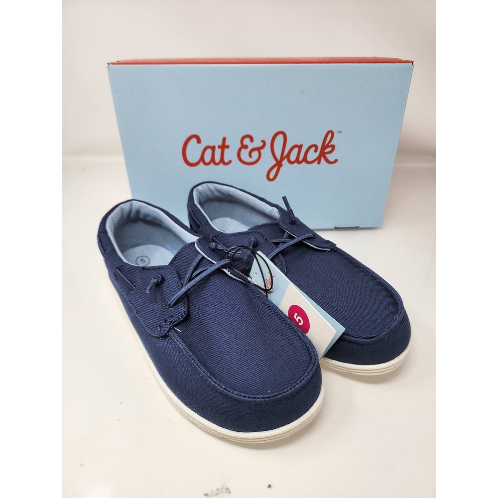 Cat & Jack Boys Boyd Boat Shoes Blue Canvas Casual Size 5